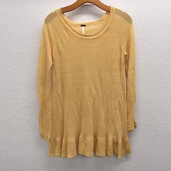 Free People Sweaters - Free People Lightweight Sheer Linen Ruffle Bottom Sweater XS